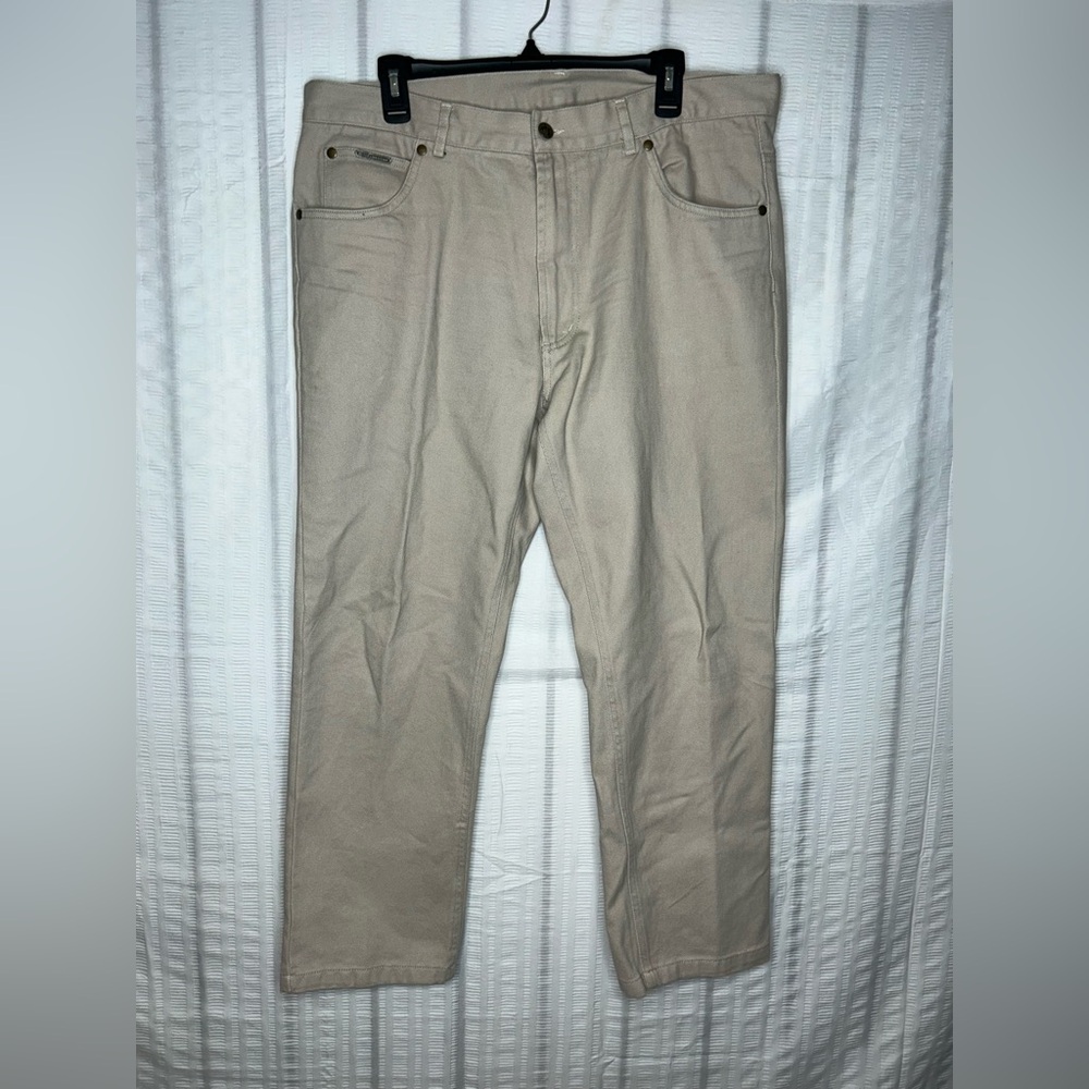 Peter Christian Mens Flat Front Cotton Chinos Pants Beige 38x28 Straight Leg 294